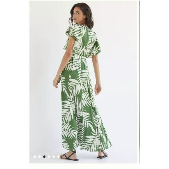 Anthropologie Hutch Palms Wrap Maxi Dress, Green And Cream, US Size L flowy - Picture 3 of 10